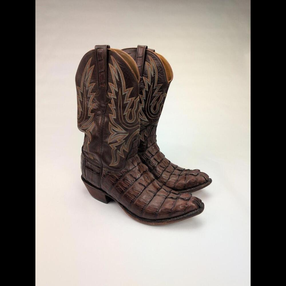 LUCCHESE CLASSICS Sz 9.5D Hornback Caiman Cigar Leather Cowboy Boots EXOTIC